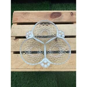 VTG Anchor Hocking Moonstone Opalescent Hobnail 3-Section Divided Dish